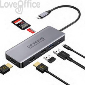 Dock Universale USB-C™ Up Parts® 7 in 1 grigio - UP-DS-9915T