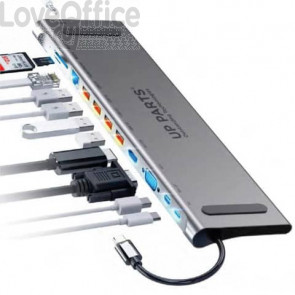 Dock Universale USB-C™ Up Parts® 12 in 1 grigio - UP-DS-9860T