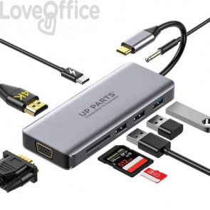 Dock Universale USB-C™ Up Parts® 9 in 1 grigio - UP-DS-9866T