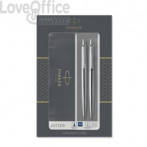 Gift set Duo Parker - Penna a sfera a scatto Jotter M Stainless Steel CT + Portamine 0,5 argento