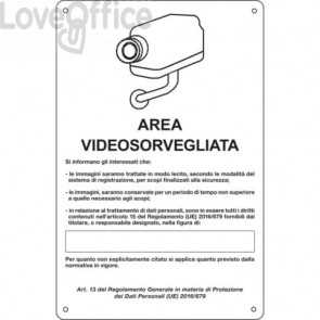 Cartello area video 20x30 cm Immagine Bianca Cartelli Segnalatori 