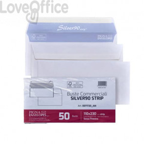 Buste senza finestra Pigna Envelopes Silver90 Strip 90gr/mq taglio quadro bianche 11x23cm - Conf. 50 pz 0071720