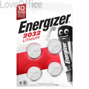 Batterie al litio a bottone Lithium BP4 3V rossa Energizer CR2032 E300830100 (conf.4)