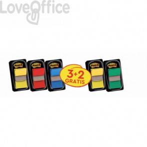 Segnapagina Post-it® index 680 con dispenser - 24,5x43,6 mm Value pack 3+2 Rosso, Verde, Giallo, Blu - 680-3+2