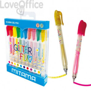 Mini Penna Gel Mitama - colori glitter e neon assortiti - tratto 1 mm (conf.10)