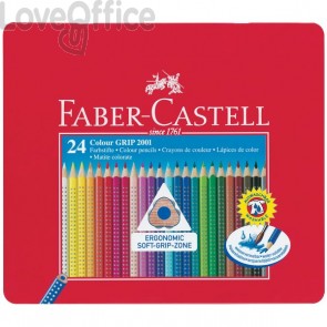 Faber Castell Matite Colorate Acquerellabili triangolari Colour Grip - Astuccio Metallo (Conf.24)