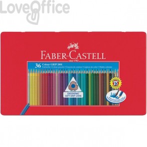 Faber Castell Matite Colorate Acquerellabili triangolari Colour Grip - Astuccio Metallo (Conf.36)