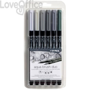 Pennarelli AQUA BRUSH DUO Set 6 pennarelli confezione appendibile Lyra colori grey set - Doppia punta