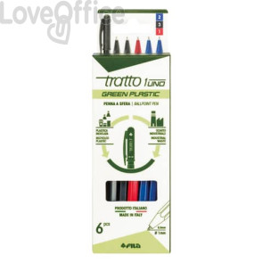 Penna a sfera Tratto 1 Green Plastic - in 3 colori assortiti - F04010000 (conf.6)