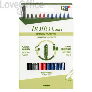 Penna a sfera Tratto 1 Green Plastic - in 3 colori assortiti - F04020000 (conf.12)