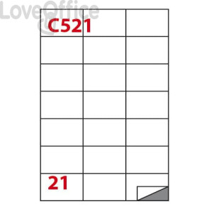 Etichette bianche permanenti Copiatabu C521 laser/inkjet - 21 et./foglio - Markin 70x42,43 mm (conf.100 fogli)