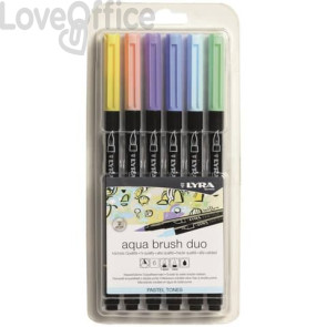 Pennarelli AQUA BRUSH DUO Set 6 pennarelli confezione appendibile Lyra colori pastel - Doppia punta