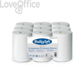 Asciugamani a rotoli ad estrazione interna Premium Bulkysoft strappo 21,5x30 cm (conf. 9 rotoli da 200 strappi)