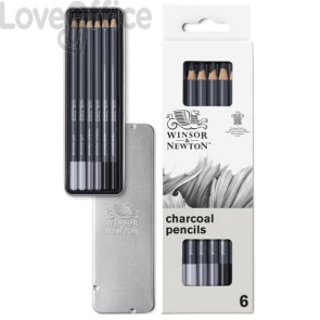Scatola in metallo da 6 matite in carboncino Winsor&Newton nero