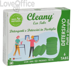 Detersivo igienizzante piatti in pastiglie CLEANY Eco tabs lime (conf. 6)