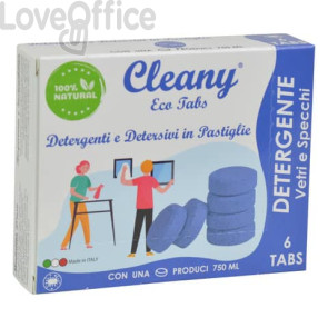 Detergente igienizzante vetri e specchi in pastiglie CLEANY Eco tabs brezza marina (conf.6)