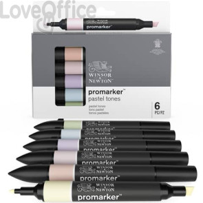 Set 6 pennarelli Promarker doppia punta fine-larga Winsor&Newton - assortiti colori pastello
