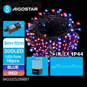 Catena luminosa per interni ed esterni a basso voltaggio Aigostar luce rossa e Blu 10 m 200 led - 299897