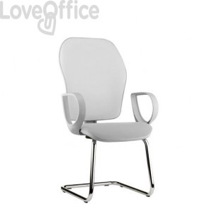 sedia di pelle bianca per ufficio con gambe a slitta