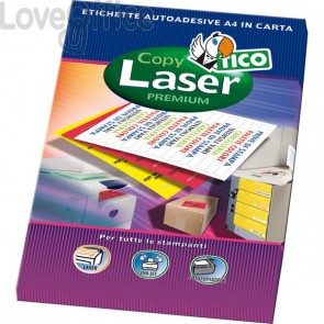 Etichette Copy Laser Fluorescenti - senza margini - 210x297mm - Giallo - Prem.Tico fluo Las/Ink/Fot - LP4FG-210297 (conf.70 etichette A4)