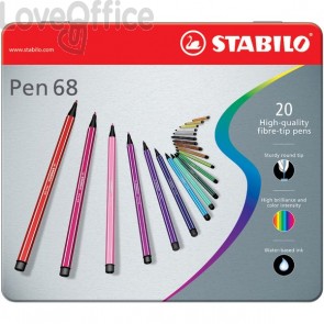 Pennarellini colorati Stabilo Pen 68 in Scatola metallo - Assortito - 1 mm - da 7 anni (conf.20)