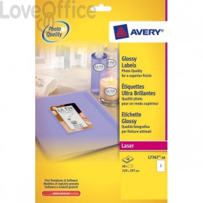 Etichette glossy per stampanti laser a colori Avery - 209x295 mm - 1 et/ff - L7767-40 (conf.40)