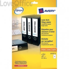 Etichette Bianche per raccoglitori Avery - Inkjet - 200x60 mm - 4 etichette per foglio (conf.25 fogli)