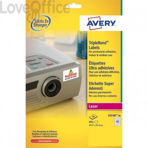Etichette poliestere Super Aderenti Avery - Laser - 45,7x25,4 (800 etichette)