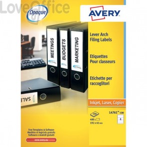 Etichette Bianche per raccoglitori Avery - Laser - 192x61 mm - 4 etichette per foglio (conf.25 fogli)