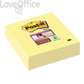 Foglietti Post-it® Super Sticky Notes a righe - Formato XL - 101x101 mm (conf.3 da 70 fogli Giallo Canary™)