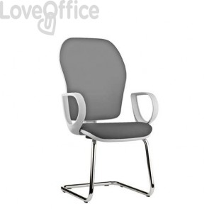 sedia di pelle grigia per ufficio con gambe a slitta