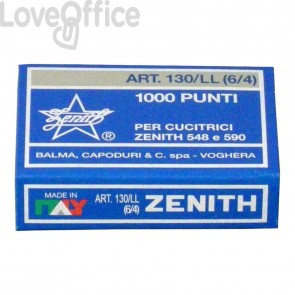 Punti metallici Zenith 130/LL 6/4 (21/4) passo 6 mm (10 scatole da 1000)