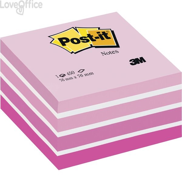 Foglietti riposizionabili Post-it® Cubo Pastello - 76x76 mm - Rosa pastello, Rosa corallo, Rosa neon, Rosa ultra, Bianco - 2028-P