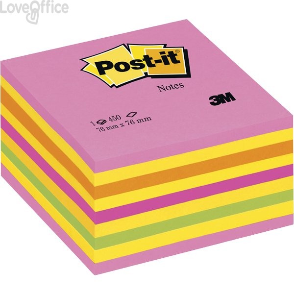 Foglietti riposizionabili Post-it® Cubo Neon - 76x76 mm - Rosa neon, Giallo neon, Arancio neon, Rosa ultra, Verde neon - 2028-NP