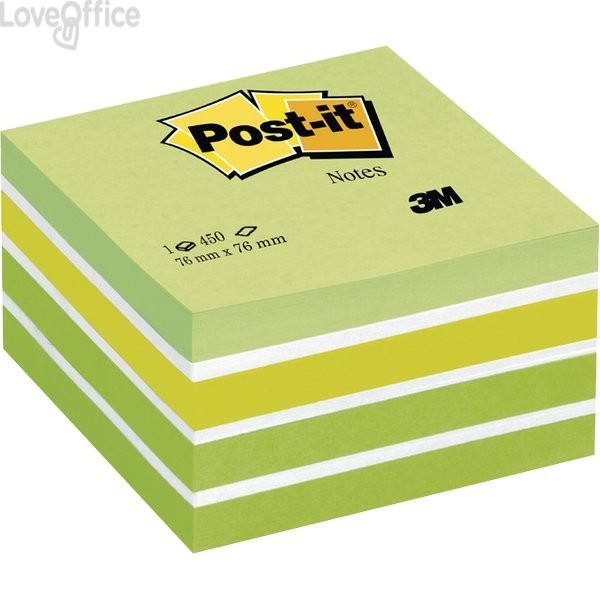 Foglietti riposizionabili Post-it® Cubo Pastello - 76x76 mm - Verde pastello, Verde neon, Verde ultra, 3 Bianco - 2028-G