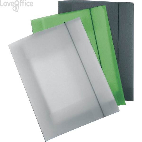 Leonardi - Cartelline con elastico in plastica - 3 lembi - Polipropilene - Verde Trasparente (conf.10)