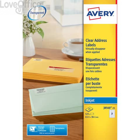 Etichette Trasparenti QuickPEEL™ Avery - Ink-jet - 63,5x38,1 mm - 21 et/ff - J8560-25 (conf.25 fogli)
