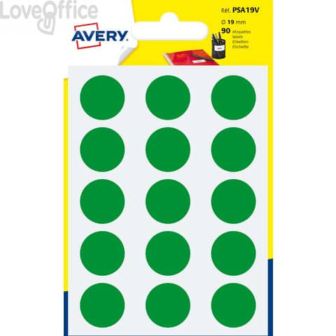 Etichette rotonde in bustina Avery - Verde - diam. 19 mm - scrivibili a mano (90 etichette)