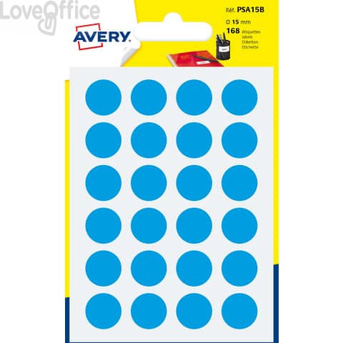 Etichette rotonde in bustina Avery - Blu - ø15 mm - 7 fogli - scrivibili a mano (168 etichette)