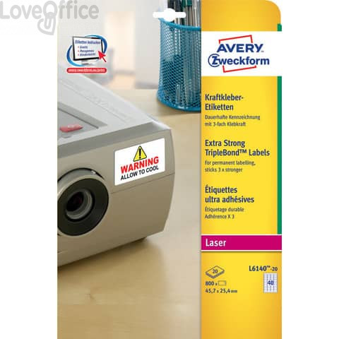Etichette poliestere Bianche per stampanti laser Super Aderenti Avery - 45,7x25,4 mm - 20 fogli (800 etichette)