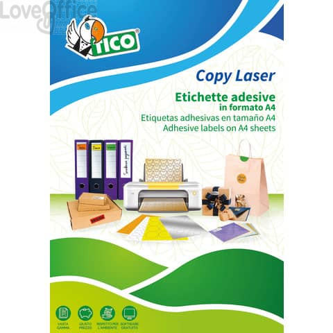 Etichette Bianche TICO Copy Laser A4 Las/Ink/Fot con angoli arrotondati 99,1x67,7 mm LP4W9967 (conf.100 fogli)