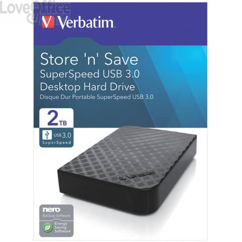 Hard Disk Esterno Store 'n' Save 3.0 Verbatim 2 TB - Nero 47683