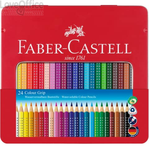 Faber Castell Matite Colorate Acquerellabili triangolari Colour Grip - Astuccio Metallo (Conf.24)