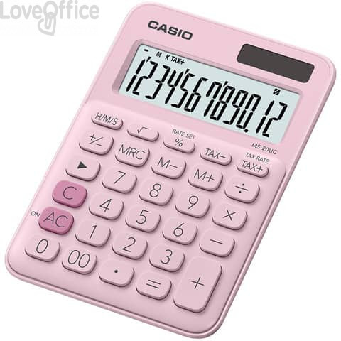 Calcolatrice da tavolo MS-20UC a 12 cifre Casio - Rosa pastello - MS-20UC-PK