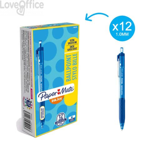 Paper Mate InkJoy 300 - penne a scatto Blu - grip in gomma - punta media (conf.12)