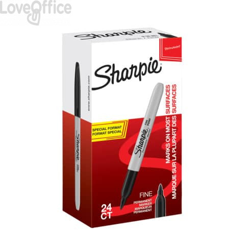 Pennarelli permanenti Neri Sharpie Fine - F - punta conica 1 mm (special pack 24)