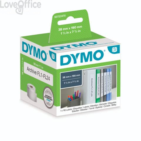 Etichette per Dymo LabelWriter permanenti - registratori - 190x38 mm - Bianco - S0722470 (Rotolo da 110 etichette)