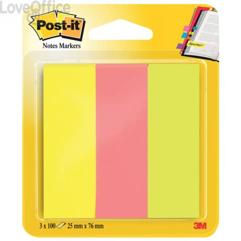 Segnapagina Post-it® 671 Notes Markers - 25x76 mm - Giallo, Rosa, Verde (conf.300 fogli)