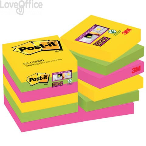 Foglietti Post-it® Super Sticky Notes - Rio De Janeiro Post-It - Assortito - 47,6x47,6 mm - 622-12SSRIO-EU (conf.12 blocchetti)