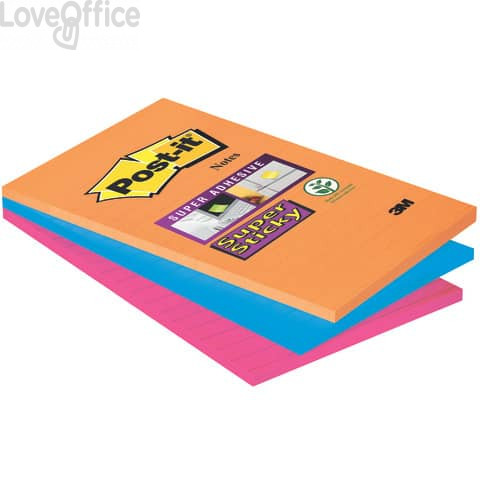 Foglietti Post-it® Super Sticky Notes a righe - Formato XXL - Bangkok - 100x152 mm (conf.3 blocchetti da 90 fogli Arancio, Blu, Rosa)